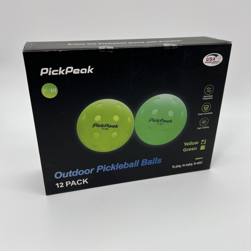 12 Outdoor Pickleball Balls 40 Holes Ball Meet USAPA Standard Yellow & Green